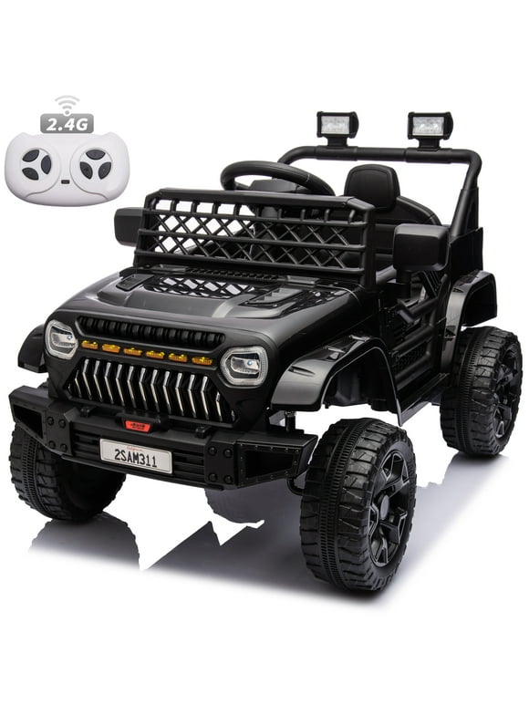 Joyracer 12V Kids Ride on Truck Car with Remote Control, Toddler Toys Car, Electric Powered Ride on Toys w/ 3-Speed, Suspension, Music, Bluetooth, MP3, LED Lights, Black