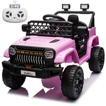 Joyracer 12V Kids Ride on Truck Car with Remote Control, Toddler Toys Car, Electric Powered Ride on Toys w/ 3-Speed, Suspension, Music, Bluetooth, MP3, LED Lights, Pink