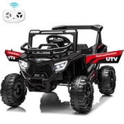 Joyracer 12V Kids UTV with Remote Control, Electric Powered Ride Ons with 3 Speed Modes, Spring Suspension, Bluetooth Music, Led Lights, Black
