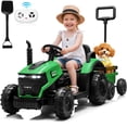 thumbnail image 1 of Joyracer 12V Ride on Toys, 2-in-1 Ride on Tractor with Detachable Trailer & Remote Control, Power Car Wheels w/ Shovel, Bluetooth, Music, LED Lights, Green, 1 of 11