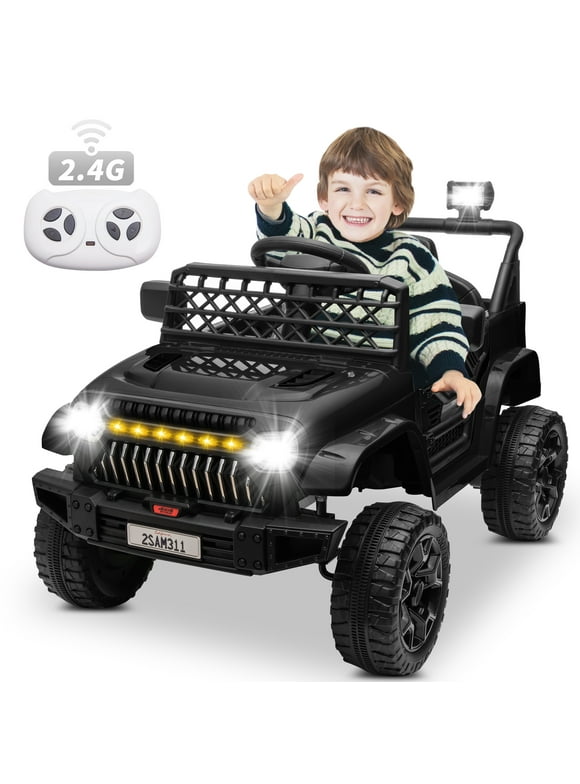 Joyracer 12V Ride on Toys with Remote Control, Kids Battery Car Electric Powered Ride on Car w/ 3-Speed, 4-Wheel Suspension, Music, Bluetooth, MP3, LED Lights, Large Wheels, Black