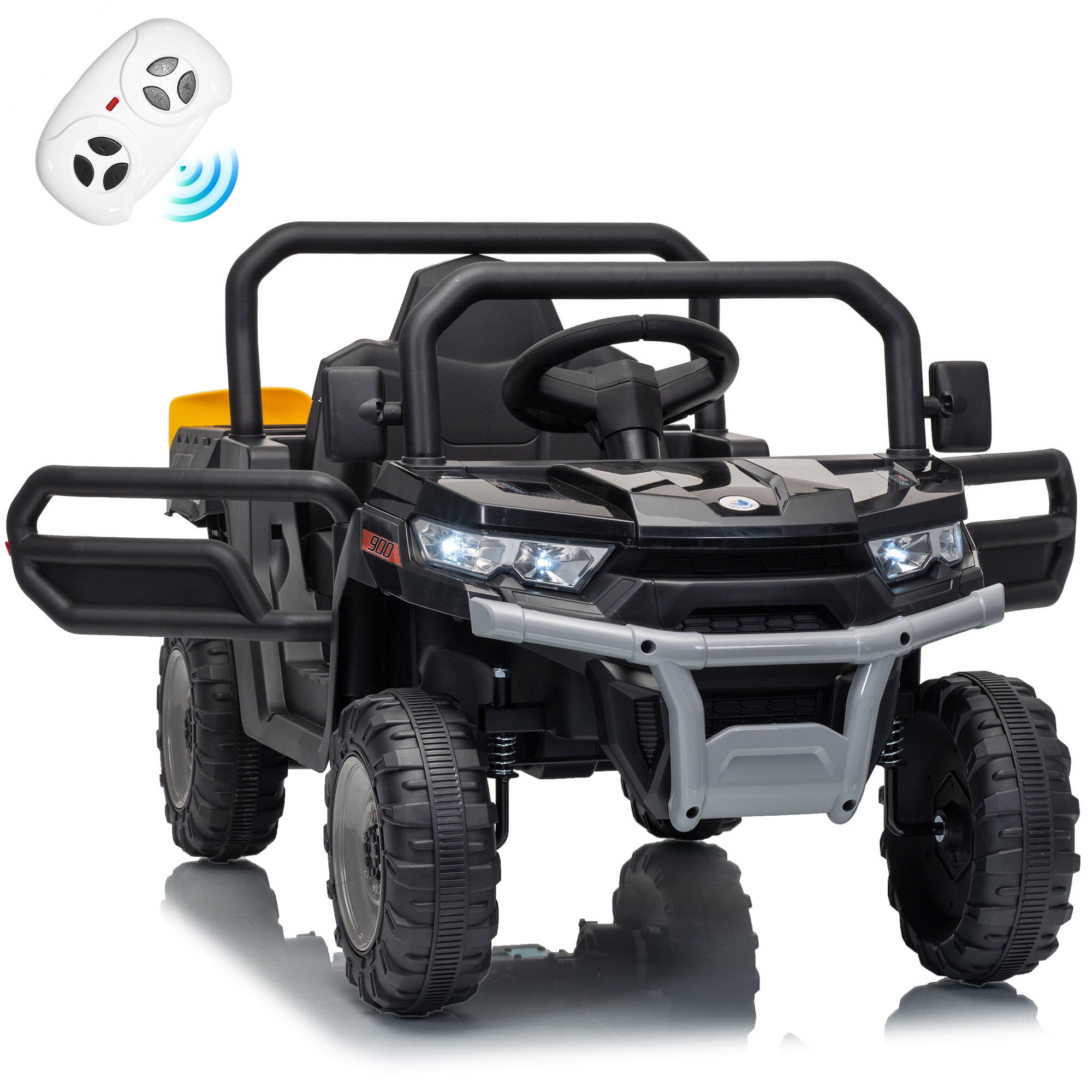 Joyracer 12V Ride on Toys with Remote Control, Power Car Wheels for Ages 2-5 with Shovel, Bluetooth Music, Spring Suspension, LED Lights, Black