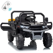 Joyracer 12V Ride on Toys with Remote Control, Power Car Wheels for Ages 2-5 with Shovel, Bluetooth Music, Spring Suspension, LED Lights, Black