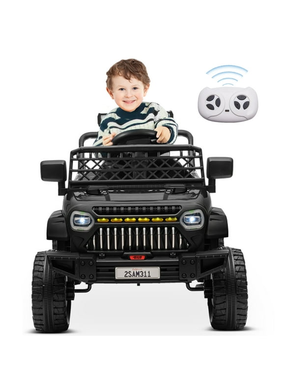 Joyracer 12V Ride on Truck Car with Remote Control, Electric Battery Powered Ride on Toys for Toddlers w/ 3-Speed, Suspension, LED Lights, Music, Bluetooth, MP3, Black