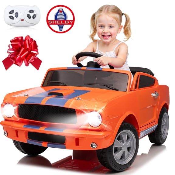 Joyracer 12v Toy Cars for Toddlers, Shelby GT350 Ride on Cars, Power Car Wheels Gift w/ 3 Speeds, USB, Bluetooth/MP3, Horn, LED Light, Orange