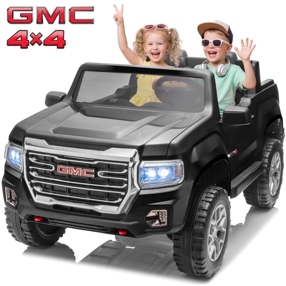 Joyracer 2 Seater 24 Volt Ride on Toys, Licensed GMC 4WD/2WD Switchable Ride on Car for Big Kids with Remote, Bluetooth, Fold Down Tailgate, Rear Storage, Black