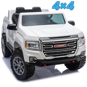 Joyracer 2 Seater 24 Volt Ride on Toys, Licensed GMC 4WD/2WD Switchable Ride on Car for Big Kids with Remote, Bluetooth, Fold Down Tailgate, Rear Storage, White