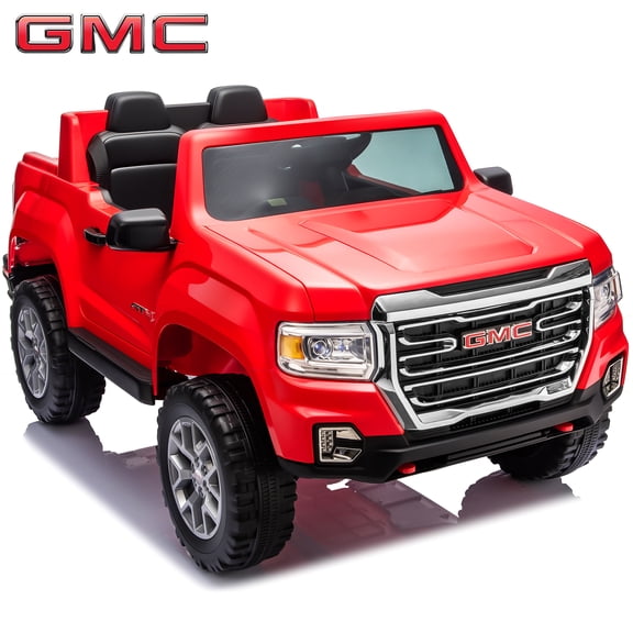 Joyracer 2 Seater 24 Volt Ride on Toys, Licensed GMC 4WD/2WD Switchable Ride on Toys with Remote, Bluetooth, Fold Down Tailgate, Rear Storage, Red