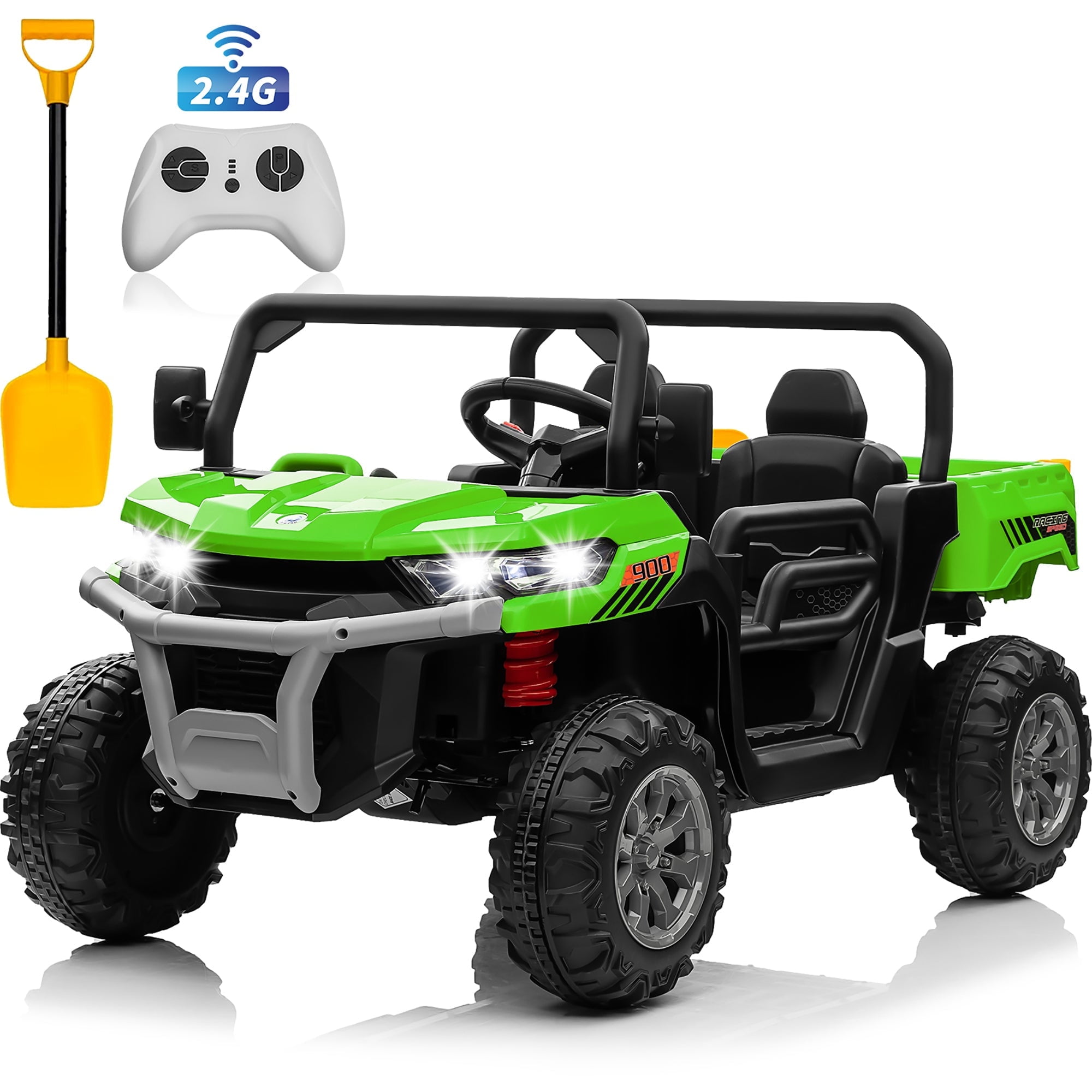 Joyracer 24V Ride on Toys with Remote Control, 4WD 2 Seater Powered Ride on Tractor w/ Trailer, Outdoor Power Car Wheels  UTV Toys for Kids -Green