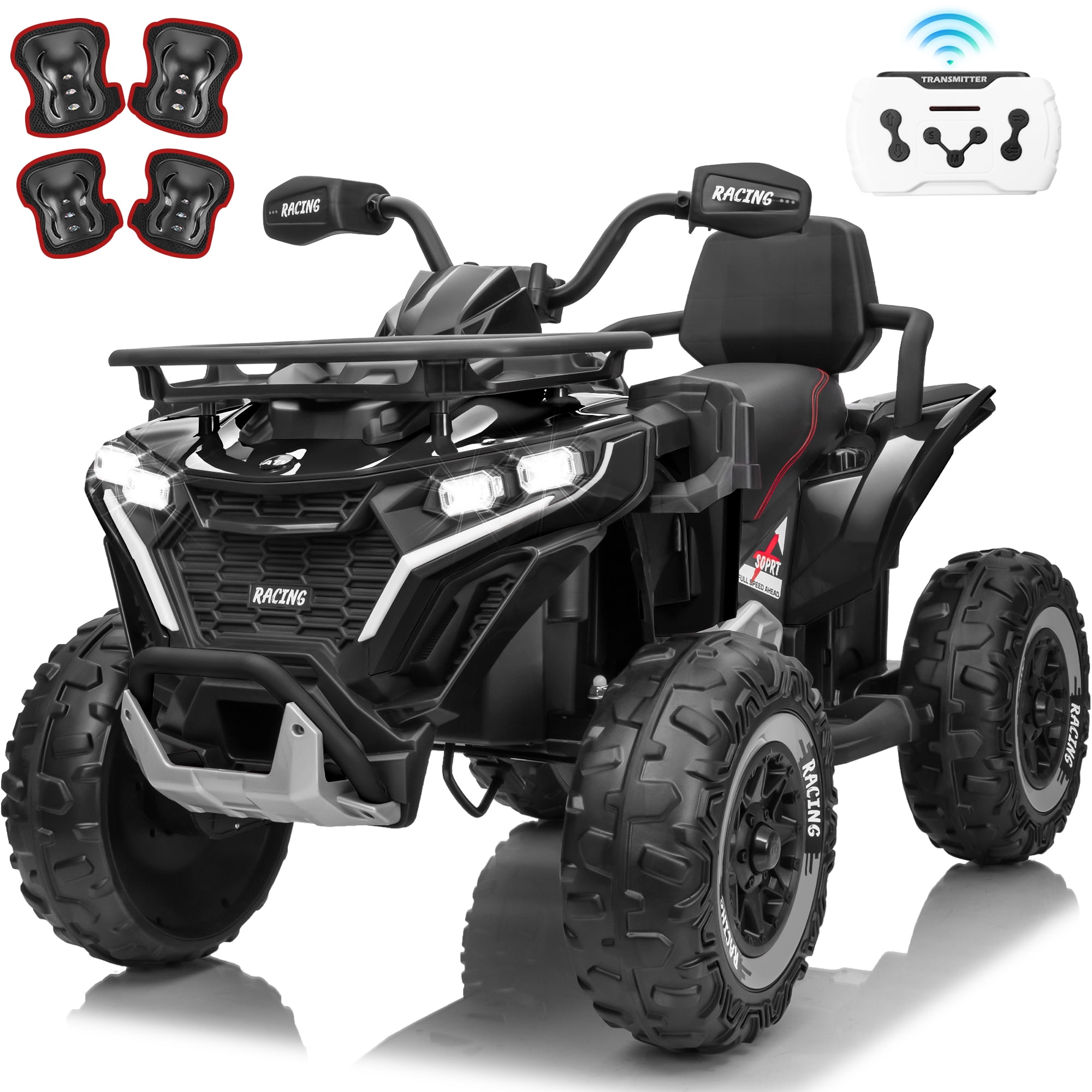Joyracer 24 Volt Ride on ATV for Kids, 4WD 4 Wheeler Electric Car with Remote Control, 2 Seats Ride on Toys for Toddlers, w/Headlights, Bluetooth, Music, USB, EVA Tires, Black