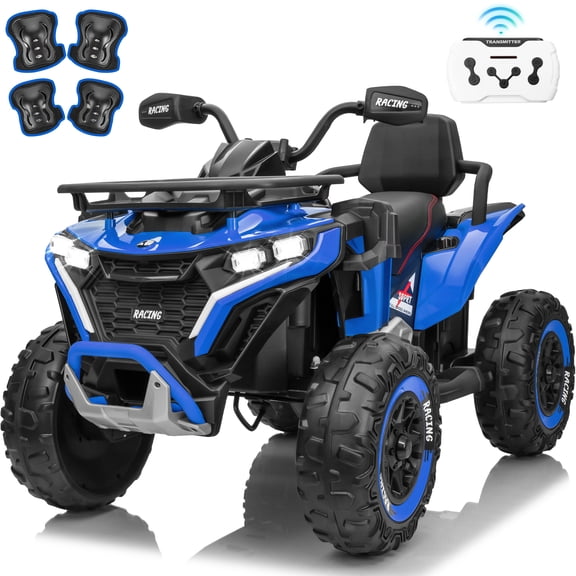 Joyracer 24 Volt Ride on ATV for Kids, 4WD 4 Wheeler Electric Car with Remote Control, 2 Seats Ride on Toys for Toddlers, w/Headlights, Bluetooth, Music, USB, EVA Tires, Blue