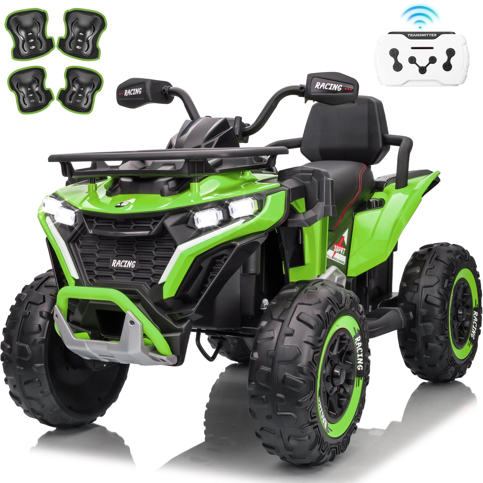 Joyracer 24 Volt Ride on ATV for Kids, 4WD 4 Wheeler Electric Car with Remote Control, 2 Seats Ride on Toys for Toddlers, w/Headlights, Bluetooth, Music, USB, EVA Tires, Green