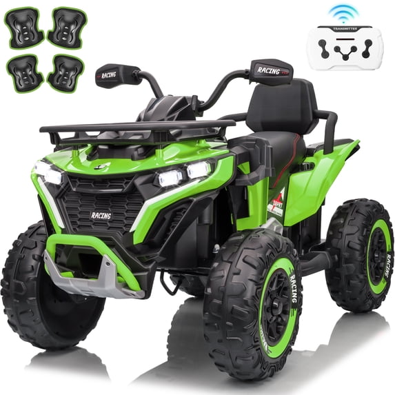 Joyracer 24 Volt Ride on ATV for Kids, 4WD 4 Wheeler Electric Car with Remote Control, 2 Seats Ride on Toys for Toddlers, w/Headlights, Bluetooth, Music, USB, EVA Tires, Green