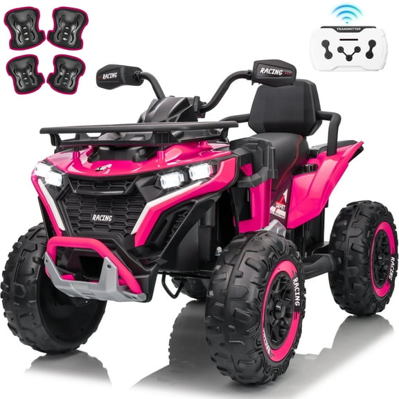 Joyracer 24 Volt Ride on ATV for Kids, 4WD 4 Wheeler Electric Car with Remote Control, 2 Seats Ride on Toys for Toddlers, w/Headlights, Bluetooth, Music, USB, EVA Tires, Pink