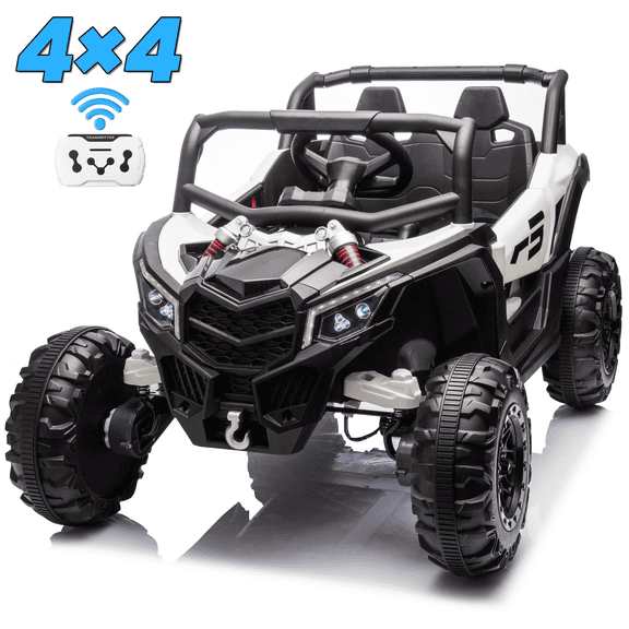 Joyracer 24 Volt Ride on Toys 2 Seater, 4WD Power Car wheels UTV with 4*200W Motors, Remote Control, Bluetooth, Spring Suspension, LED Light, White