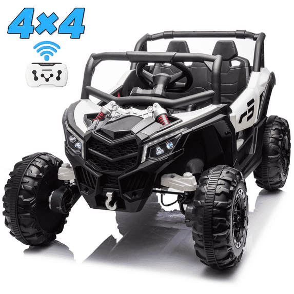 Joyracer 24 Volt Ride on Toys 2 Seater, 4WD Power Car wheels UTV with 4*200W Motors, Remote Control, Bluetooth, Spring Suspension, LED Light, White