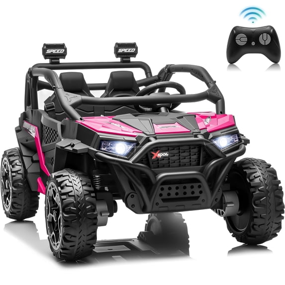 Joyracer 24 Volt Ride on Toys , 4WD 2-Seater Power Car Wheels, Electric Car for Kids with Remote Control, Music & Bluetooth, LED Lights, Rear Storage Box, Pink