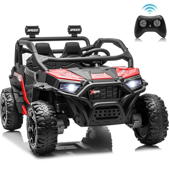 Joyracer 24 Volt Ride on Toys , 4WD 2-Seater Power Car Wheels, Electric Car for Kids with Remote Control, Music & Bluetooth, LED Lights, Rear Storage Box, Red