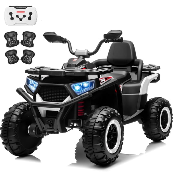Joyracer 24 Volt Ride on Toys, ATV for Kids, 4WD Power Car Wheels with Remote Control, 800W Electric 4 Wheeler with 2 Seater, 3 Speeds, Spring Suspension, Knee Pad, Bluetooth Music, Ages 3-8, Black