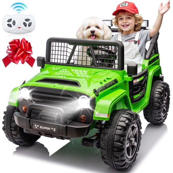 Joyracer 800W 24 Volt Ride on Toys, 4WD/2WD 3 Speeds Oversized Power Car Wheels, 2-Seater Ride on Truck with Remote Control, Electric Car Gift for Kids with Music, Bluetooth, Horn, Light, Green