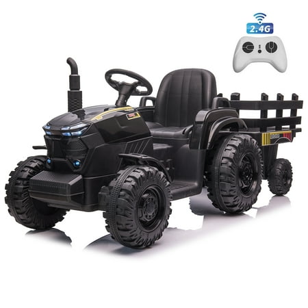 Joyracer 24 Volt Ride on Toys with Remote Control, 400W Motor, 9AH Battery Powered Ride on Tractor, 6-Wheel Big Car w/ Tipping Bucket Trailer, 3 Speeds,LED Lights, MP3/USB Music for Big Kids, Black