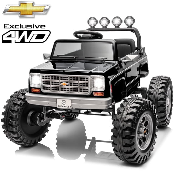 Chevrolet Cheyenne 24 Volt Ride on Toys with Remote, Ride on Truck for Big Kids, Joyracer Power Car Wheels with Bluetooth, Black