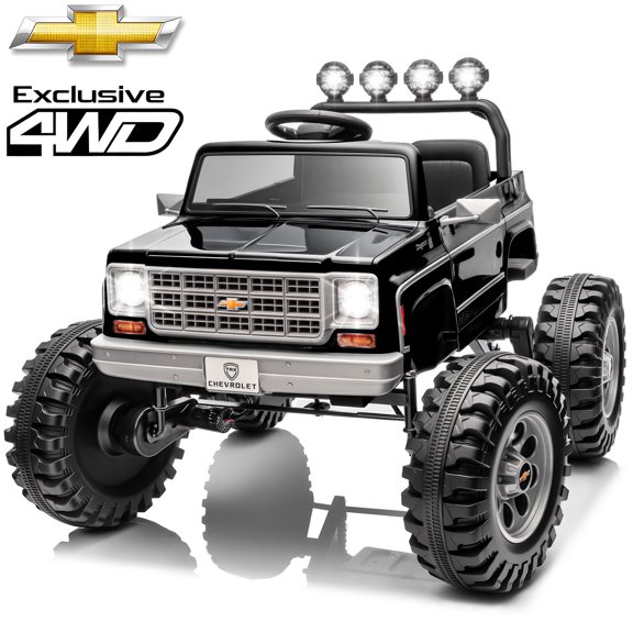 Chevrolet Cheyenne 24 Volt Ride on Toys with Remote, Ride on Truck for Big Kids, Joyracer Power Car Wheels with Bluetooth, Black