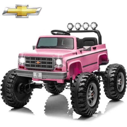 Chevrolet Cheyenne 24 Volt Ride on Toys, Joyracer Electric Car for Kids, Power Truck Wheels with Remote, Bluetooth, USB, LED Lights, Pink