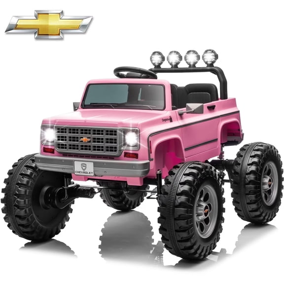 Chevrolet Cheyenne 24 Volt Ride on Toys, Joyracer Electric Car for Kids, Power Truck Wheels with Remote, Bluetooth, USB, LED Lights, Pink