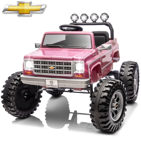 Chevrolet Cheyenne 24 Volt Ride on Toys, Joyracer Electric Car for Kids, Power Truck Wheels with Remote, Bluetooth, USB, LED Lights, Pink
