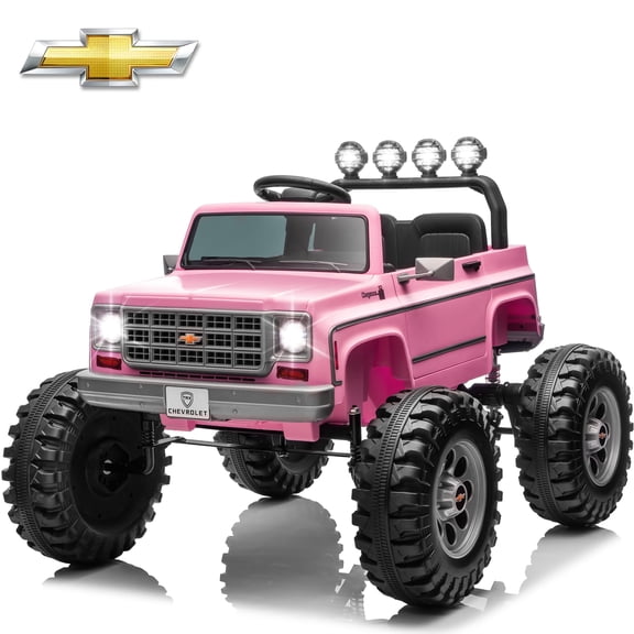 Chevrolet Cheyenne 24 Volt Ride on Toys, Joyracer Electric Car for Kids, Power Truck Wheels with Remote, Bluetooth, USB, LED Lights, Pink