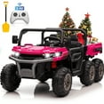 thumbnail image 1 of Joyracer 24 Volt Ride on Toys UTV 2 Seater with Remote Control, 4-Wheel Ride on Dump Truck w/ Tipping Bucket Trailer, Shovel, 3 Speeds,LED Lights, MP3/USB Music for Big Kid, Pink, 1 of 9