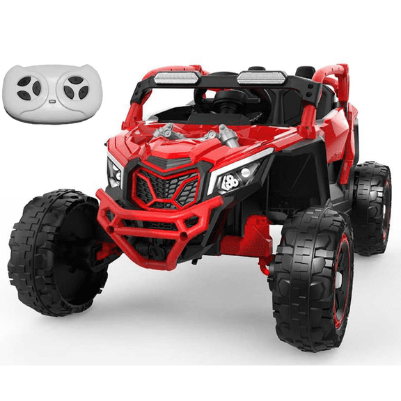 Joyracer 24 Volt Ride on Toys, UTV for Kids, 2 Seater Power Car wheels with 400W Motors, Remote Control, 3 Speeds, Bluetooth, Spring Suspension, LED Light, Battery Display, Age 3-6, Red