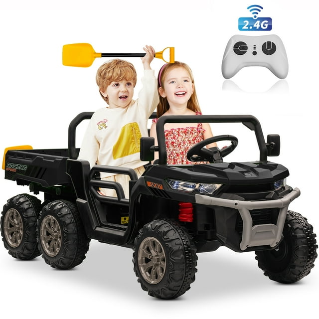 Joyracer 24 Volt Ride on Tractor with Remote Control, 4WD Motor 7AH Battery Powered Ride on Toys, 6-Wheel Big Car w/ Tipping Bucket Trailer, 3 Speeds,LED Lights, MP3/USB Music for Big Kids, Black
