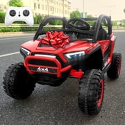 JOYRACER 4WD 24V 2 Seater Ride on Toys UTV for Kids w/Parent Remote Control, 7AH Kids Battery Powered Vehicles, Bluetooth Spring Suspension, Storage for Gift, Deep Red