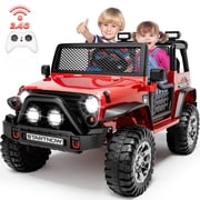 Joyracer 24V 2 Seater Kids Ride on Truck with Remote Control, 4 200W Motor, Electric Battery Powered Toys Car w/ 4 Wheels Spring Suspension, 3 Speeds, LED Lights, Bluetooth Music, Red