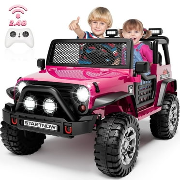 Joyracer 24V 2 Seater Kids Ride on Truck with Remote Control, 4×200W Motor, Electric Battery Powered Toys Car w/ 4 Wheels Spring Suspension, 3 Speeds, LED Lights, Bluetooth Music, Rose Pink
