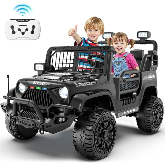 Joyracer 24V 2 Seater Kids Ride on Truck with Remote Control, 4×200W Motor, Electric Battery Powered Toys Car w/ 4 Wheels Spring Suspension, 3 Speeds, LED Lights, Bluetooth Music, Black