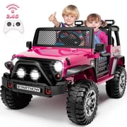 Joyracer 24V 2 Seater Kids Ride on Truck with Remote Control, 4 200W Motor, Electric Battery Powered Toys Car w/ 4 Wheels Spring Suspension, 3 Speeds, LED Lights, Bluetooth Music, Rose Pink