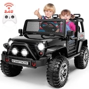 Joyracer 24V 2 Seater Kids Ride on Truck with Remote Control, 4 200W Motor, Electric Battery Powered Toys Car w/ 4 Wheels Spring Suspension, 3 Speeds, LED Lights, Bluetooth Music, Black