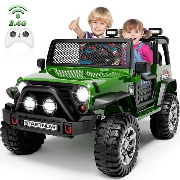 Joyracer 24V 2 Seater Kids Ride on Truck with Remote Control, 4×200W Motor, Electric Battery Powered Toys Car w/ 4 Wheels Spring Suspension, 3 Speeds, LED Lights, Bluetooth Music, Army Green