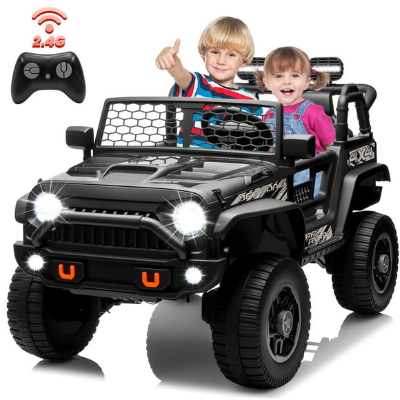 Joyracer 24V 2 Seater Kids Ride on Truck with Remote Control, 4×200W Motor, Electric Battery Powered Toys Car w/ 4 Wheels Spring Suspension, 3 Speeds, LED Lights, Bluetooth Music, Black