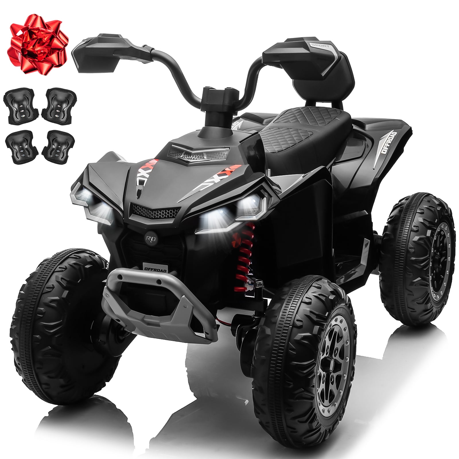 Joyracer 4WD 24V 2 Seaters Kids Ride on Toy, 4×200W Motors, 7AH Battery Powered Electric 4-Wheeler ATV w/ Kneepads, Music, Black