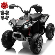 Joyracer 4WD 24V 2 Seaters Kids Ride on Toy, 4×200W Motors, 9AH Battery Powered Electric 4-Wheeler ATV w/ Kneepads, Music, Black