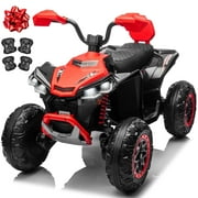 Joyracer 4WD 24V 2-Seater Kids Ride on Toy, 4 200W Motors, 9AH Battery Powered Electric 4-Wheeler ATV w/ Kneepads, Music, Red