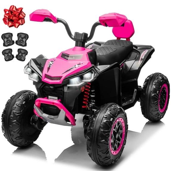 Joyracer 24V 2-Seater Kids Ride on Toy, 4*200W Motors, 9AH Battery Powered Electric 4-Wheeler ATV w/ Kneepads, Music, Pink