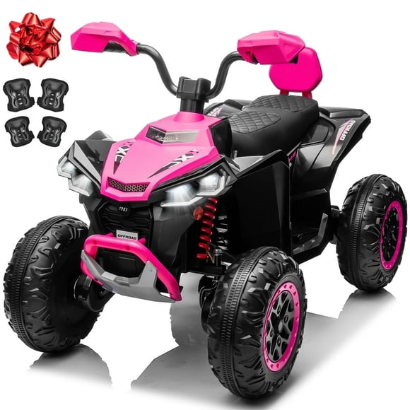 Joyracer 24V 2-Seater Kids Ride on Toy, 4*200W Motors, 9AH Battery Powered Electric 4-Wheeler ATV w/ Kneepads, Music, Pink