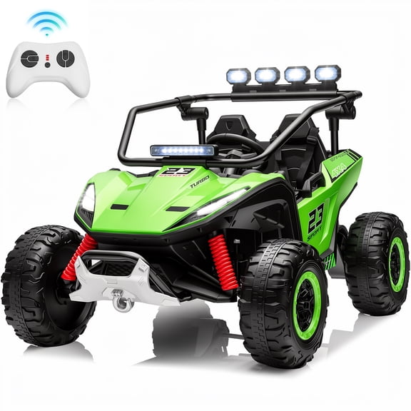 Joyracer 24V 2 Seater Ride on Toys UTV for Kids, 4WD 800W Electric Car with Parent Remote Control, LED Lights, Bluetooth Music, Safety Seat Belts, Roll Cage, Green