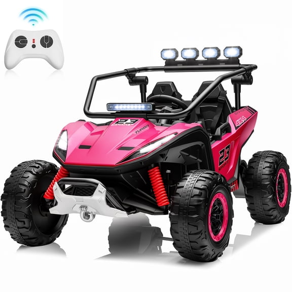 Joyracer 24V 2 Seater Ride on Toys UTV for Kids, 4WD 800W Electric Car with Parent Remote Control, LED Lights, Bluetooth Music, Safety Seat Belts, Roll Cage, Pink