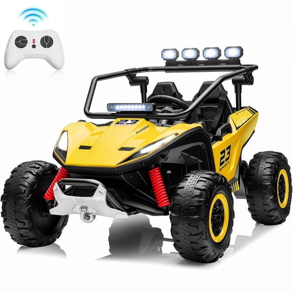 Joyracer 24V 2 Seater Ride on Toys UTV for Kids, 4WD 800W Electric Car with Parent Remote Control, LED Lights, Bluetooth Music, Safety Seat Belts, Roll Cage, Yellow